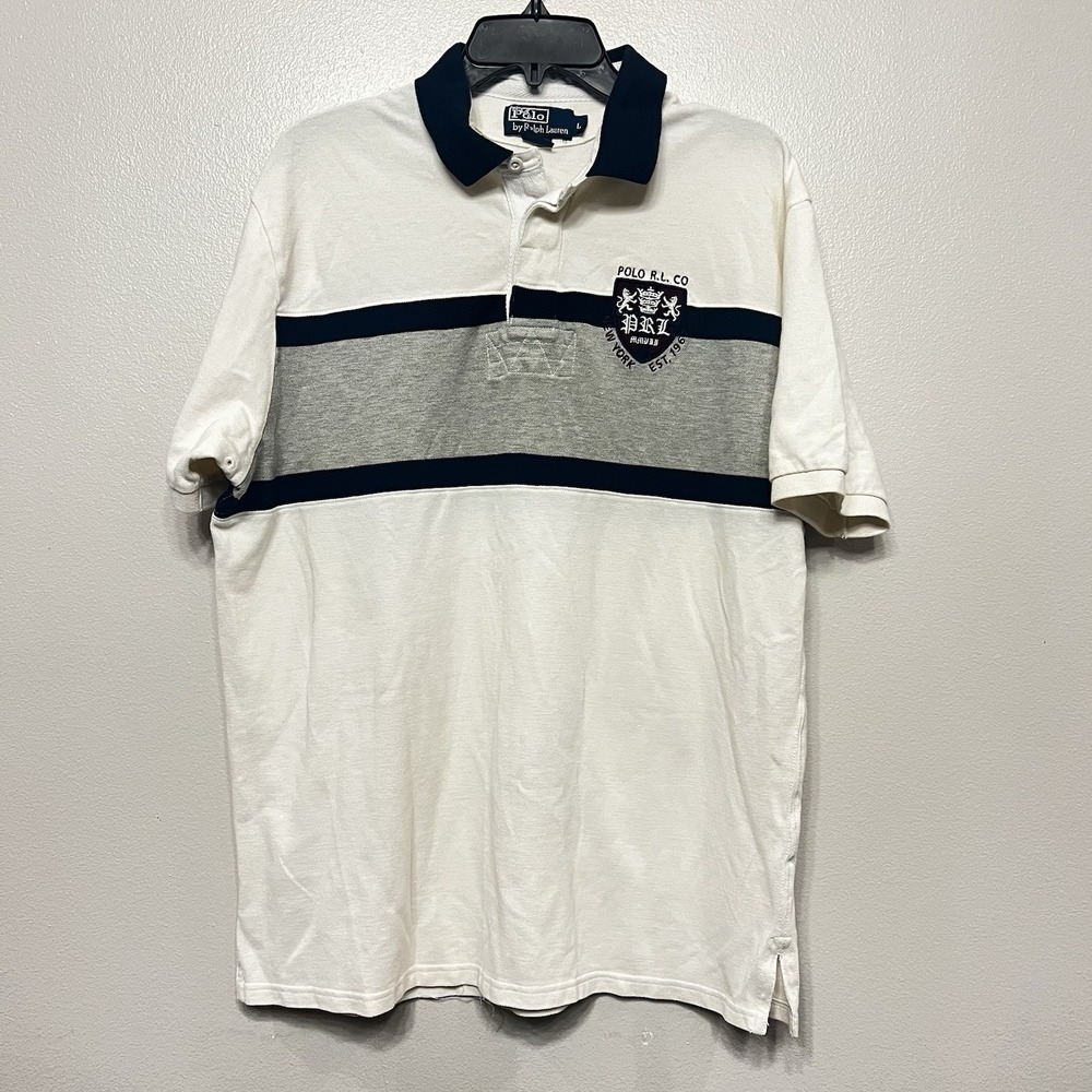 Polo Ralph Lauren Polo‎ Shirt Mens L Cream NYC New York Rugby Golf 90s